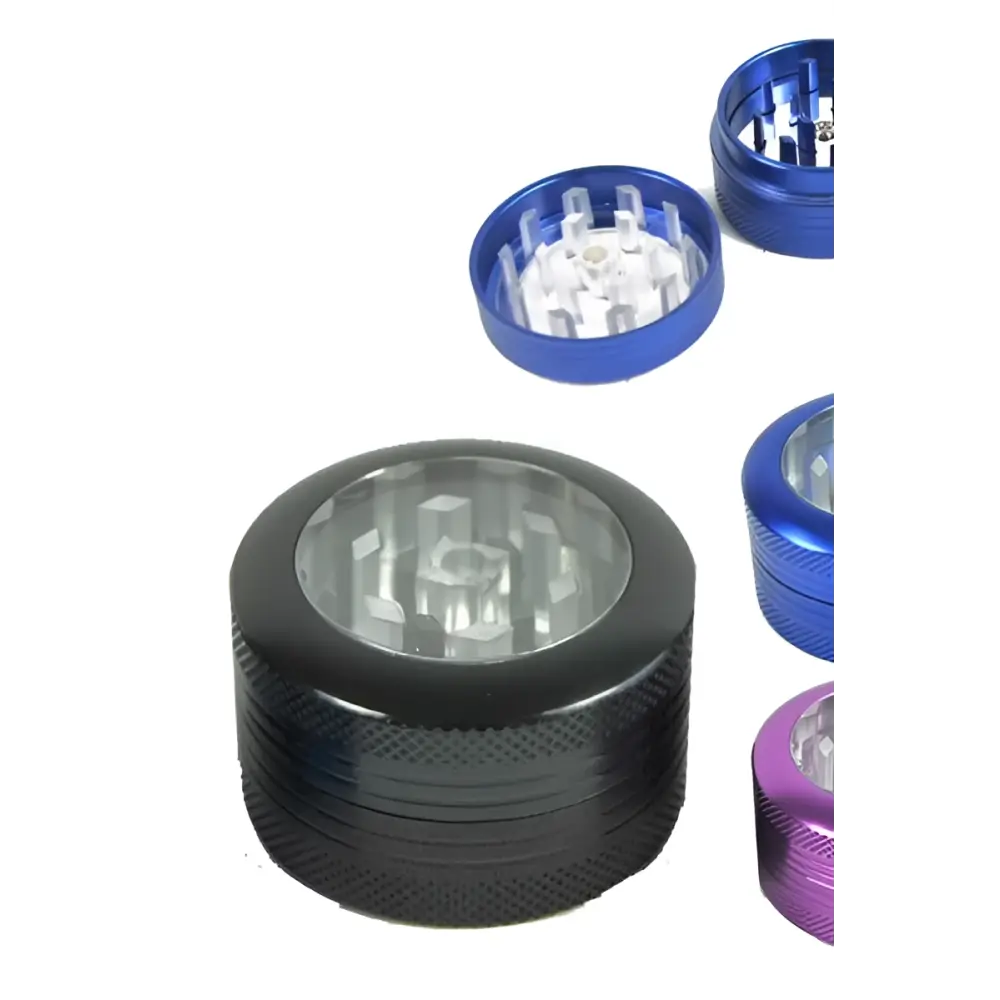 Schwarzer und klarer Grinder Window 2-teilig mit Metalloptik, Headshop